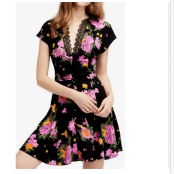 FREE PEOPLE Alora Floral Print Mini Dress Midnight - Picture 1 of 4